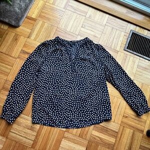 Banana Republic Blue and Black Polka Dot Long Sleeve Blouse